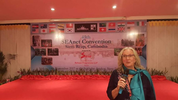Paula giving a talk in Cambodia